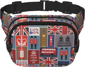 England Symbols Print Square Double Layer functionality Waist Bag Unisex Crossbody Pack Travel Workout