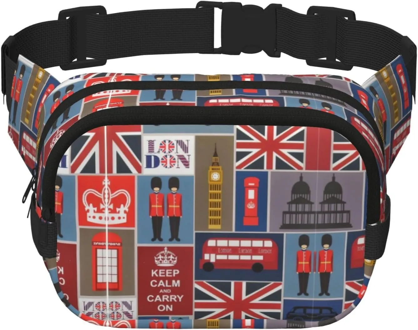 England Symbols Print Square Double Layer functionality Waist Bag Unisex Crossbody Pack Travel Workout