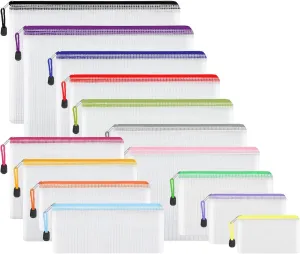 EOOUT 14pcs Zipper Pouches for Organizing, Mesh Zipper Pouch Bags, 8 Sizes 14 Colors Waterproof Mesh Bags with Zipper, for Travel Storage, School Supplies, Office Appliances and Home Organize