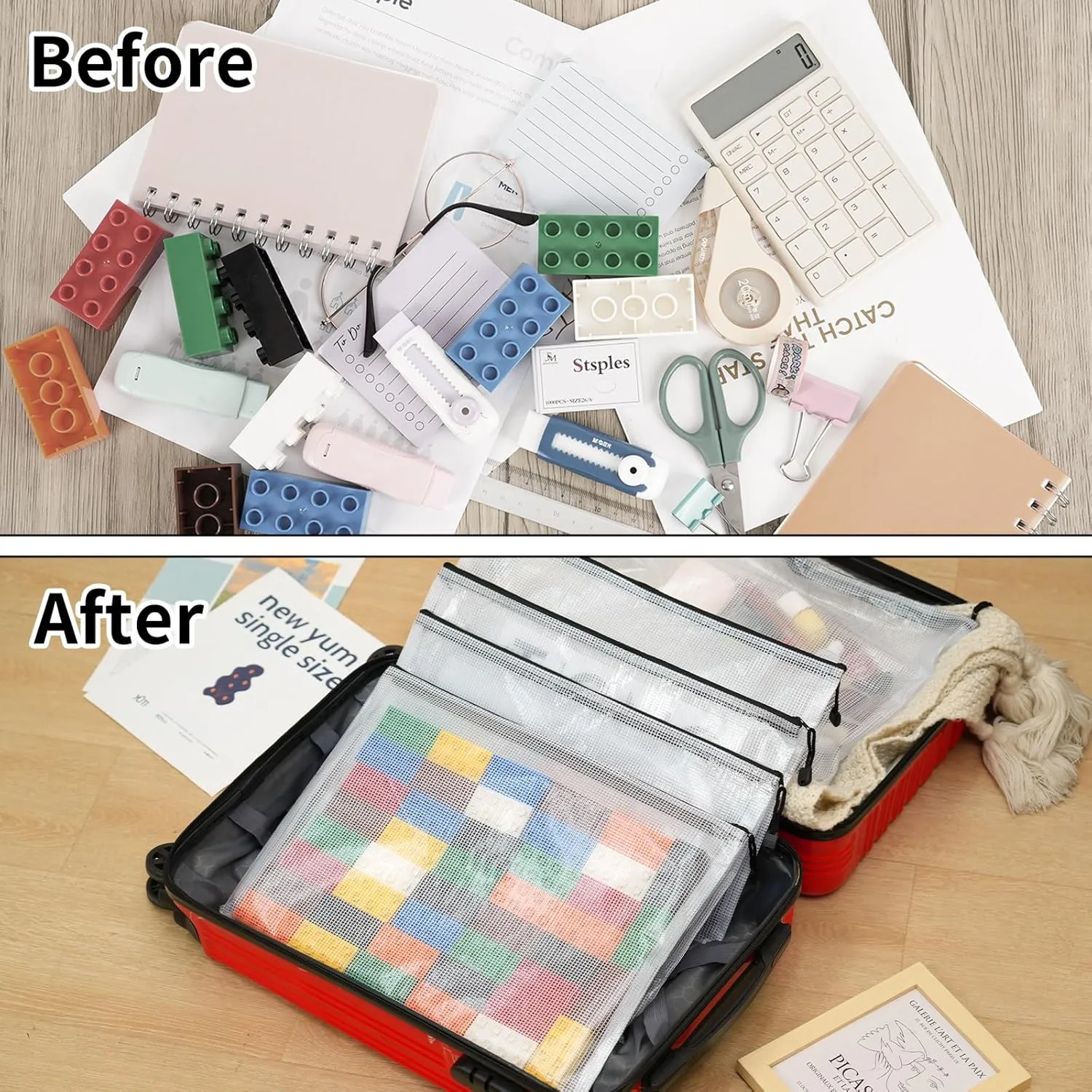 EOOUT 24pcs A3 Mesh Zipper Pouch Bags, Black Reusable Zipper Bags for Organizing Storage, Waterproof Puzzle Bag, Zipper Bags for Board Game Storage and School Office Supplies