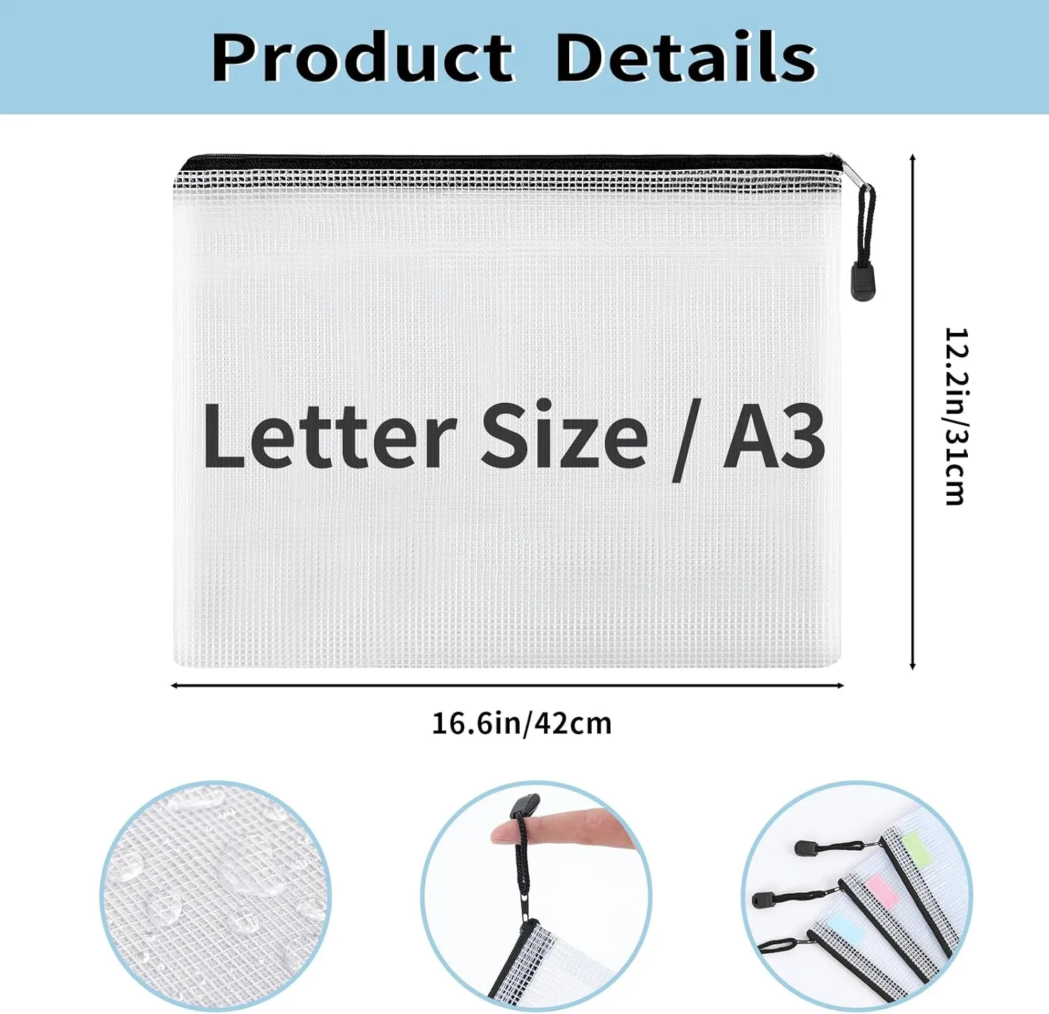EOOUT 24pcs A3 Mesh Zipper Pouch Bags, Black Reusable Zipper Bags for Organizing Storage, Waterproof Puzzle Bag, Zipper Bags for Board Game Storage and School Office Supplies