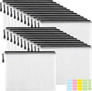 EOOUT 24pcs A3 Mesh Zipper Pouch Bags, Black Reusable Zipper Bags for Organizing Storage, Waterproof Puzzle Bag, Zipper Bags for Board Game Storage and School Office Supplies