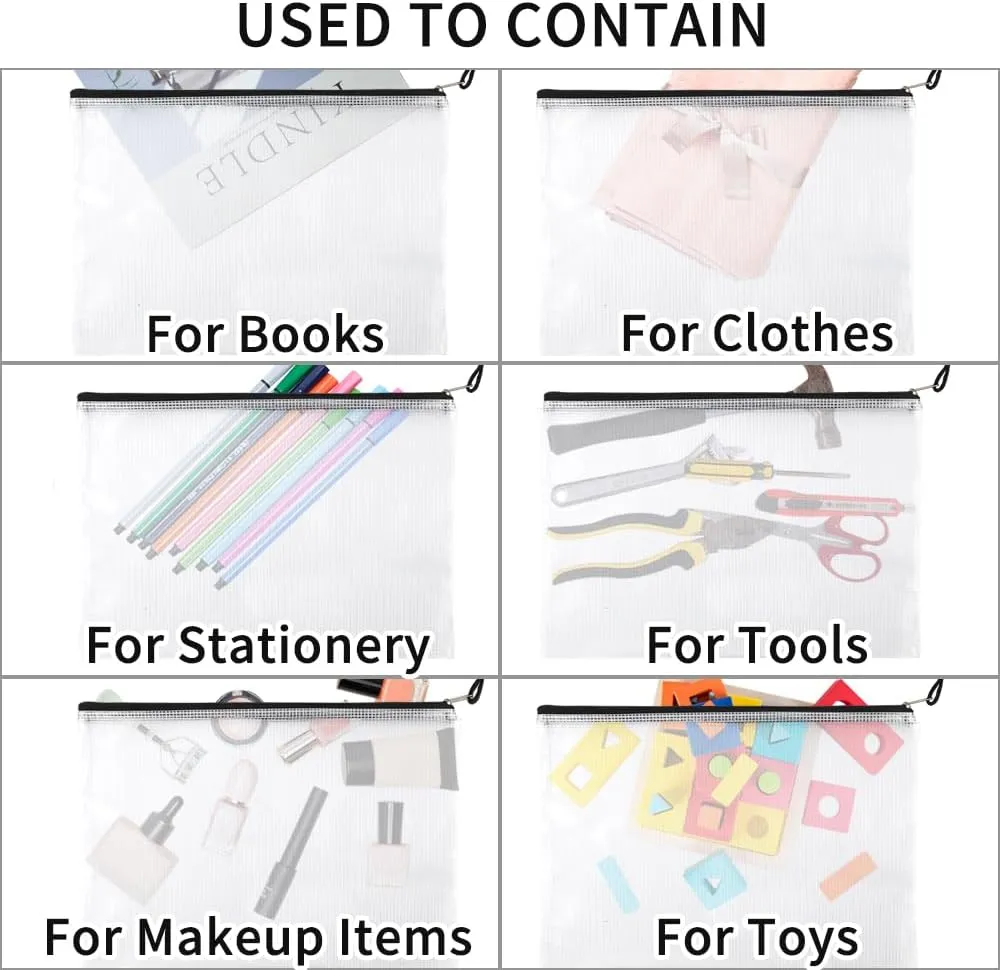 EOOUT 24pcs Mesh Zipper Pouch Bags, Plastic Zipper Bag for Organizing 13.5x9.5 Inches Letter Size, A4 Size, for Office Supplies