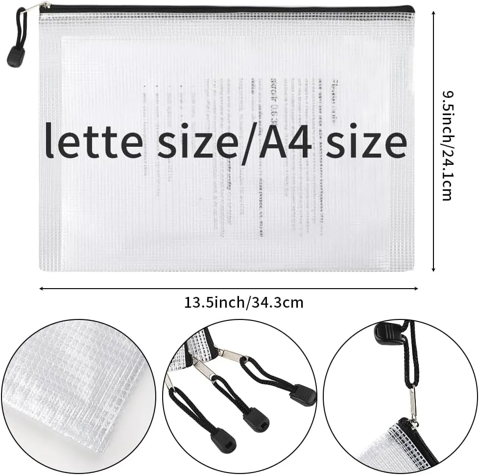 EOOUT 24pcs Mesh Zipper Pouch Bags, Plastic Zipper Bag for Organizing 13.5x9.5 Inches Letter Size, A4 Size, for Office Supplies