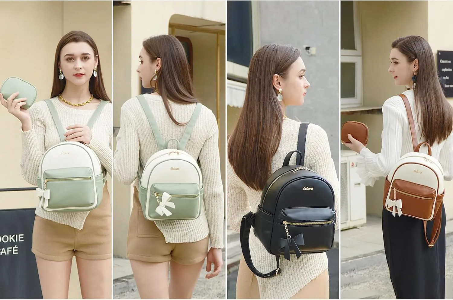 Eslcorri Mini Backpack Purse for Women - Girls Bowknot Fashion Backpack Small Leather Cute Travel Daypacks with Wallet 2-PCS Casual Ladies Convertible Shoulder Handbag - Black