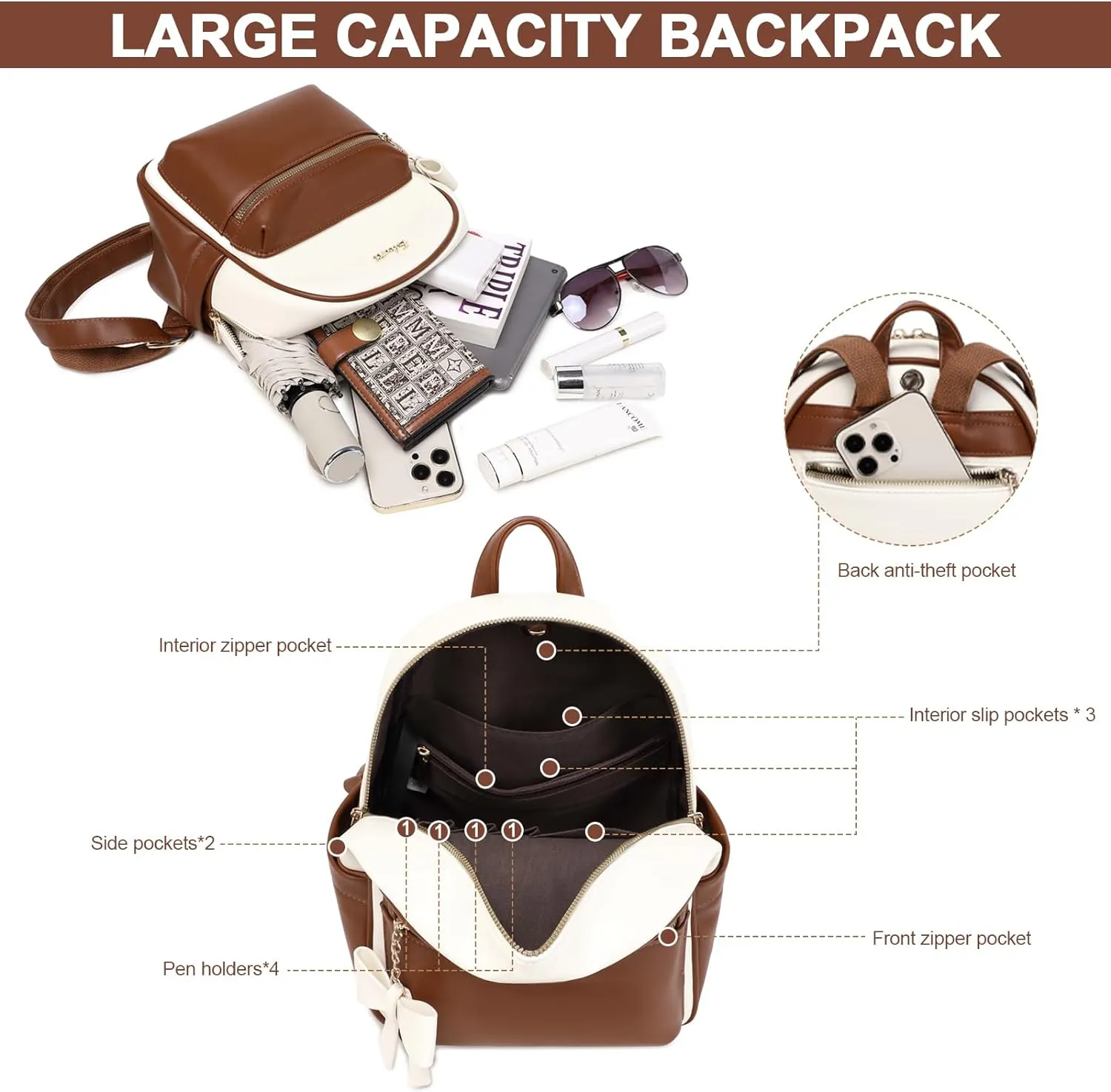Eslcorri Mini Backpack Purse for Women - Girls Bowknot Fashion Backpack Small Leather Cute Travel Daypacks with Wallet 2-PCS Casual Ladies Convertible Shoulder Handbag - Black