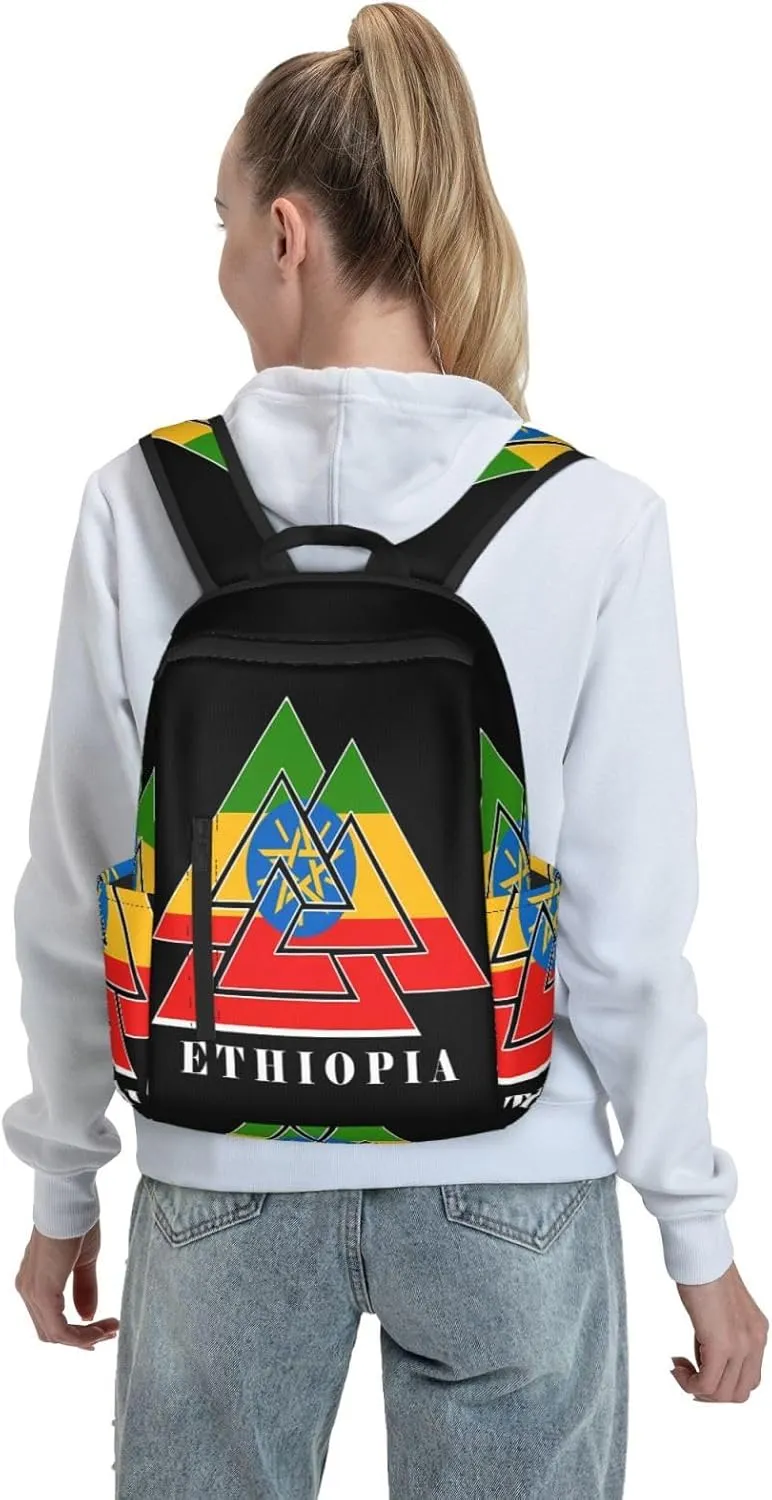Ethiopia Emblem Travel Backpacks Casual Laptop Backpack Sport Rucksack Large Capacity Daypack Multi-Pockets Adjustable Strap Bag for Working Hiking