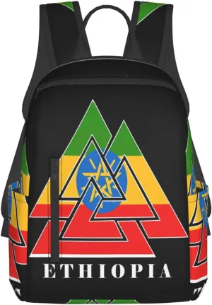 Ethiopia Emblem Travel Backpacks Casual Laptop Backpack Sport Rucksack Large Capacity Daypack Multi-Pockets Adjustable Strap Bag for Working Hiking