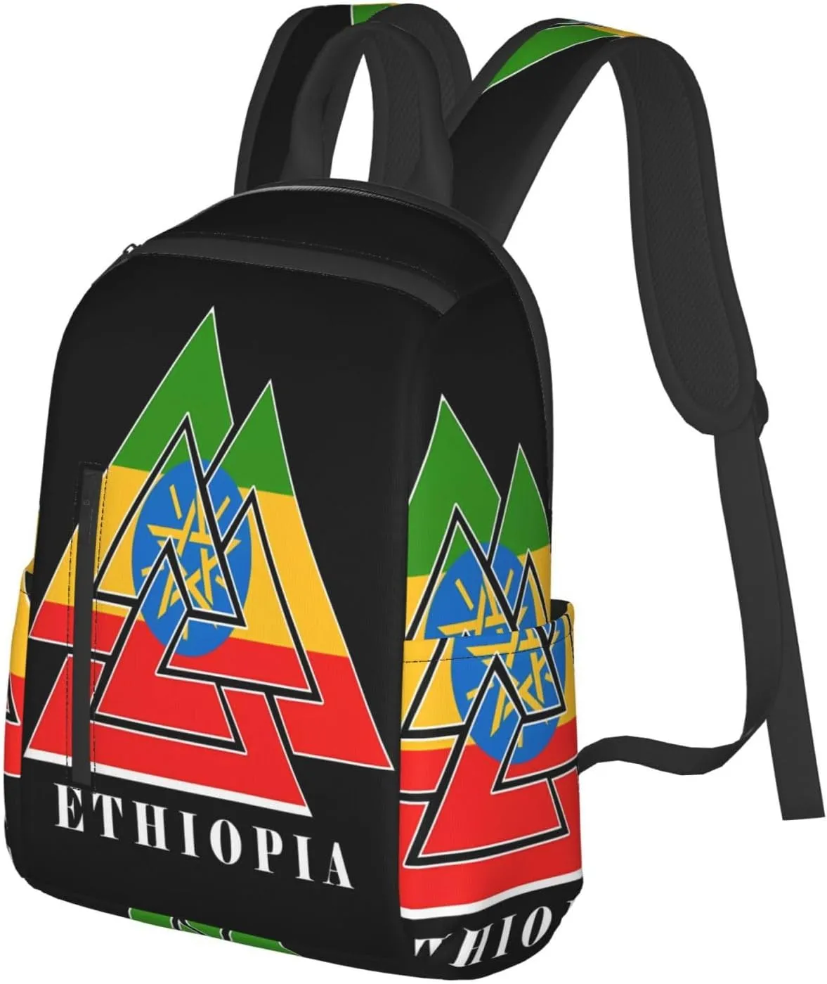 Ethiopia Emblem Travel Backpacks Casual Laptop Backpack Sport Rucksack Large Capacity Daypack Multi-Pockets Adjustable Strap Bag for Working Hiking