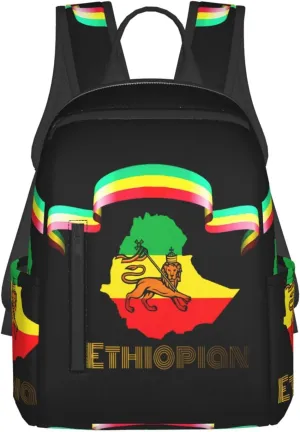 Ethiopian Flag Lion Travel Backpacks Casual Laptop Backpack Sport Rucksack Large Capacity Daypack Multi-Pockets Adjustable Strap Bag for Working Hiking