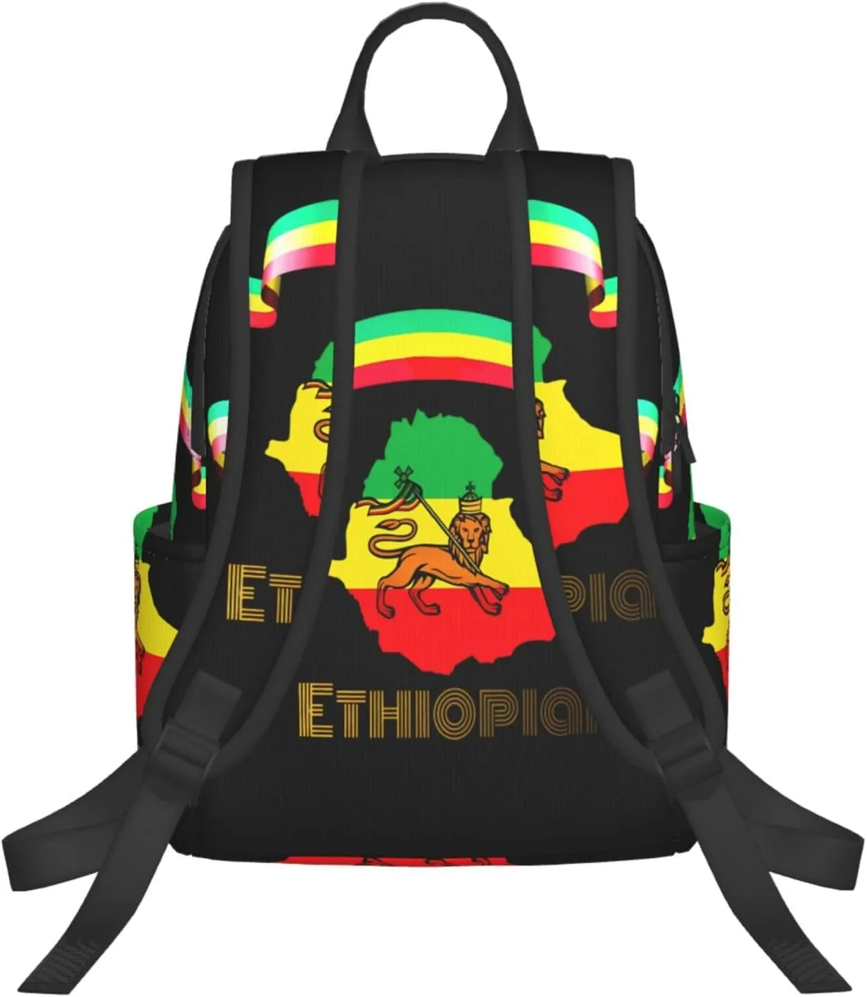 Ethiopian Flag Lion Travel Backpacks Casual Laptop Backpack Sport Rucksack Large Capacity Daypack Multi-Pockets Adjustable Strap Bag for Working Hiking