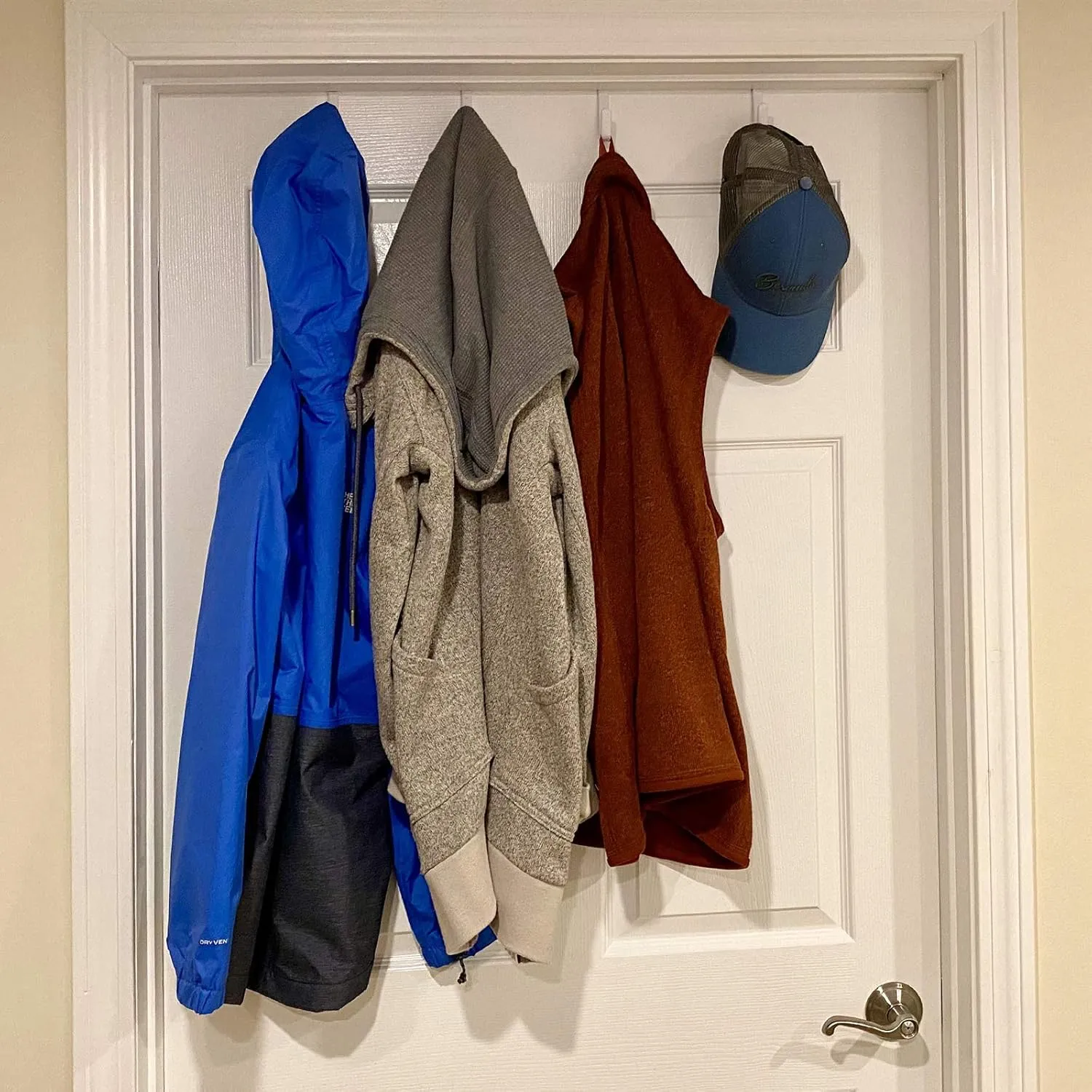 Evelots Over The Door Hooks - 8 Pack - Hangers for Clothes, Towel, Coats, Hats, Handbags - Made of Rubber Coated Steel - Closet, Bathroom, Office