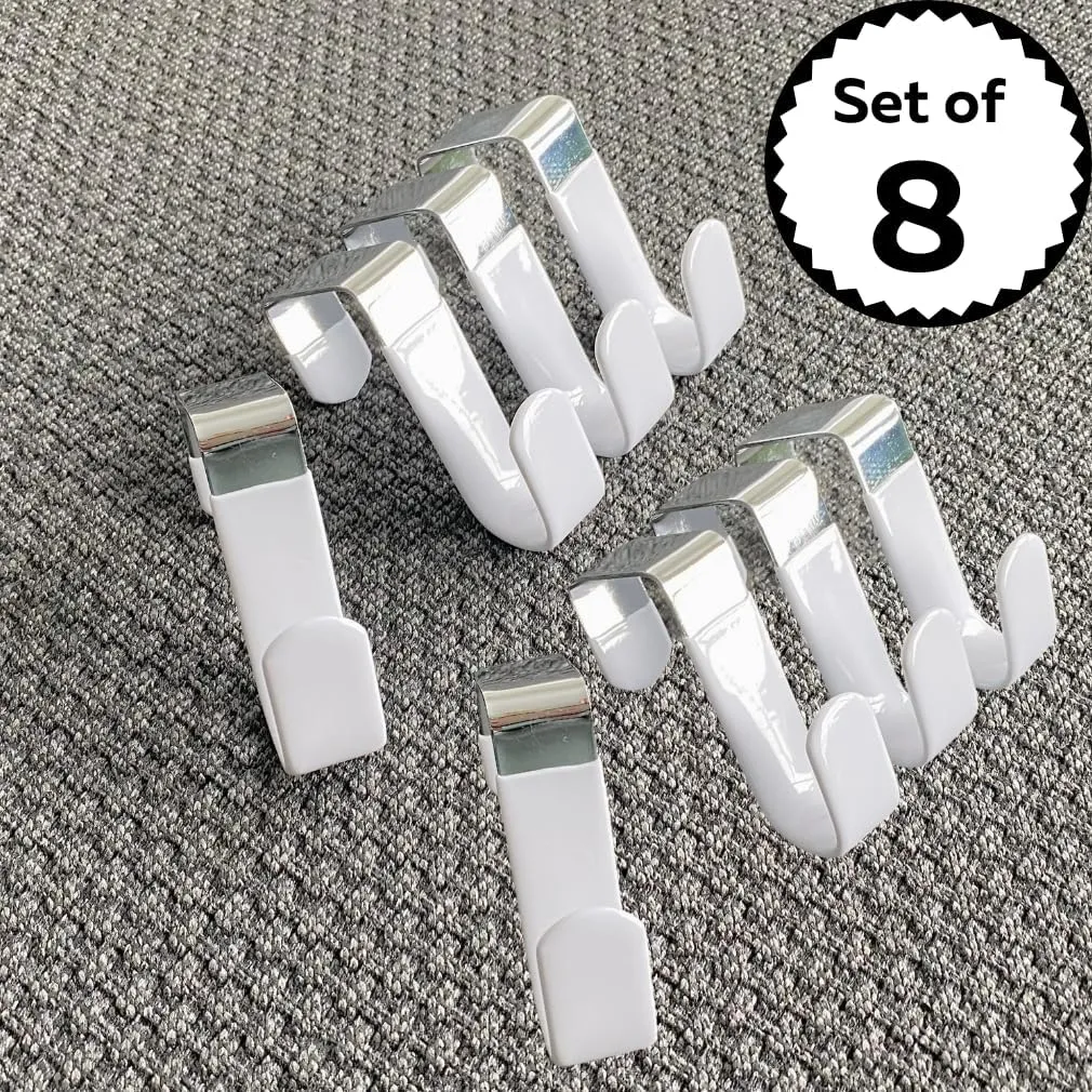 Evelots Over The Door Hooks - 8 Pack - Hangers for Clothes, Towel, Coats, Hats, Handbags - Made of Rubber Coated Steel - Closet, Bathroom, Office
