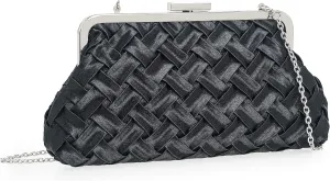 Evening Bag Women Small Dressy Clutch Handbag Braided Satin Formal Purse for Wedding/Prom/Black tie Party