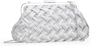 Evening Bag Women Small Dressy Clutch Handbag Braided Satin Formal Purse for Wedding/Prom/Black tie Party