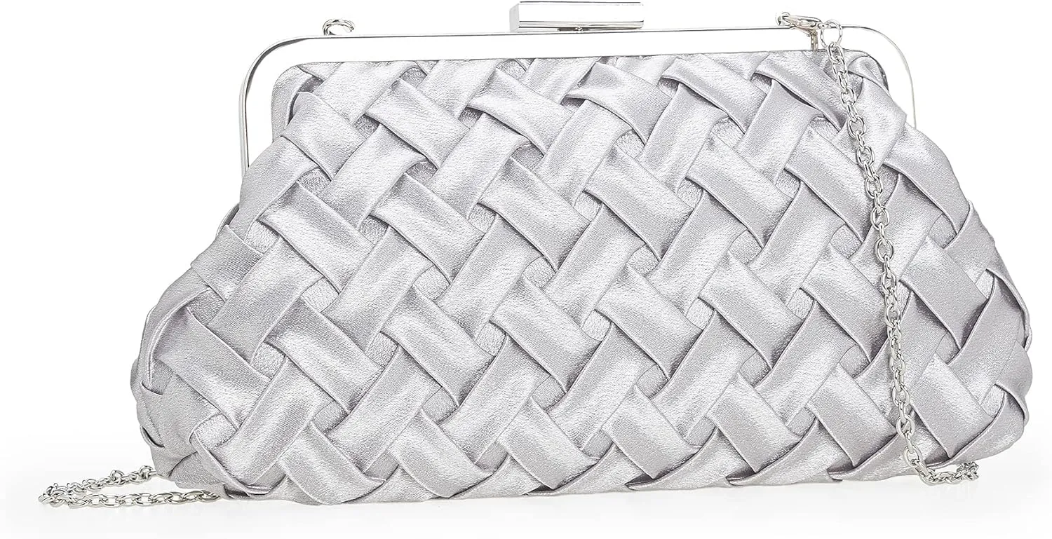 Evening Bag Women Small Dressy Clutch Handbag Braided Satin Formal Purse for Wedding/Prom/Black tie Party