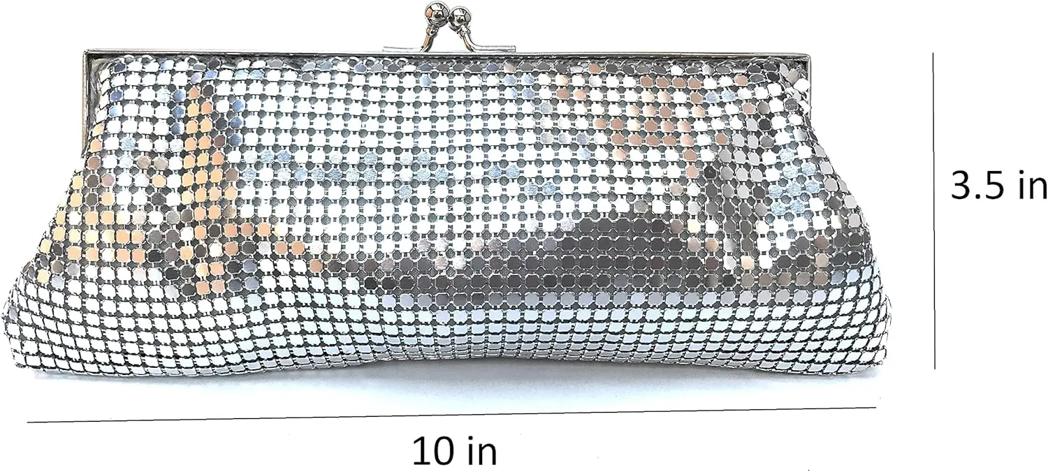 Evening Clutch Metal Mesh Purse Bag for Cocktail Party Prom Wedding Banquet