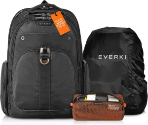 Everki Atlas Business Laptop Backpack (EKP121) with Orange Accessory Pouch & Rain Cover - Men's Backpack with 13"-17.3" Compartment, 32L Capacity - Travel-Friendly Backpack, Pouch & Cover Bundle