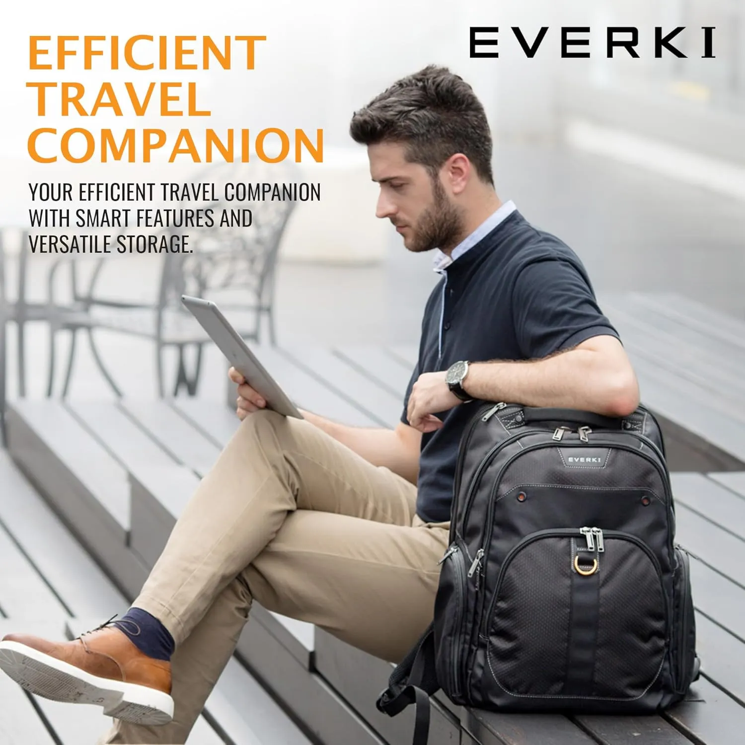 Everki Atlas Business Laptop Backpack - Women's or Men's Backpack for Work with 11" - 15.6" Adjustable Compartment, 29.5L Capacity - Travel Friendly Office Back Pack Laptop Bookbag (EKP121S15), Black