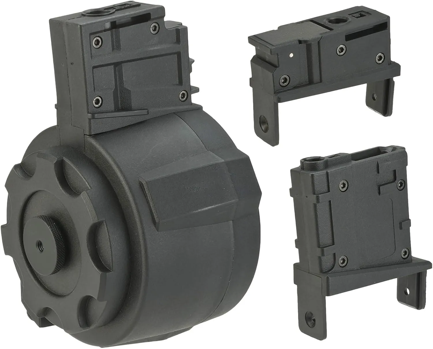 Evike Airsoft - Angel Custom 1500 Round Firestorm AEG Airsoft Drum Flashmag (Model: Bundle Set/Black)