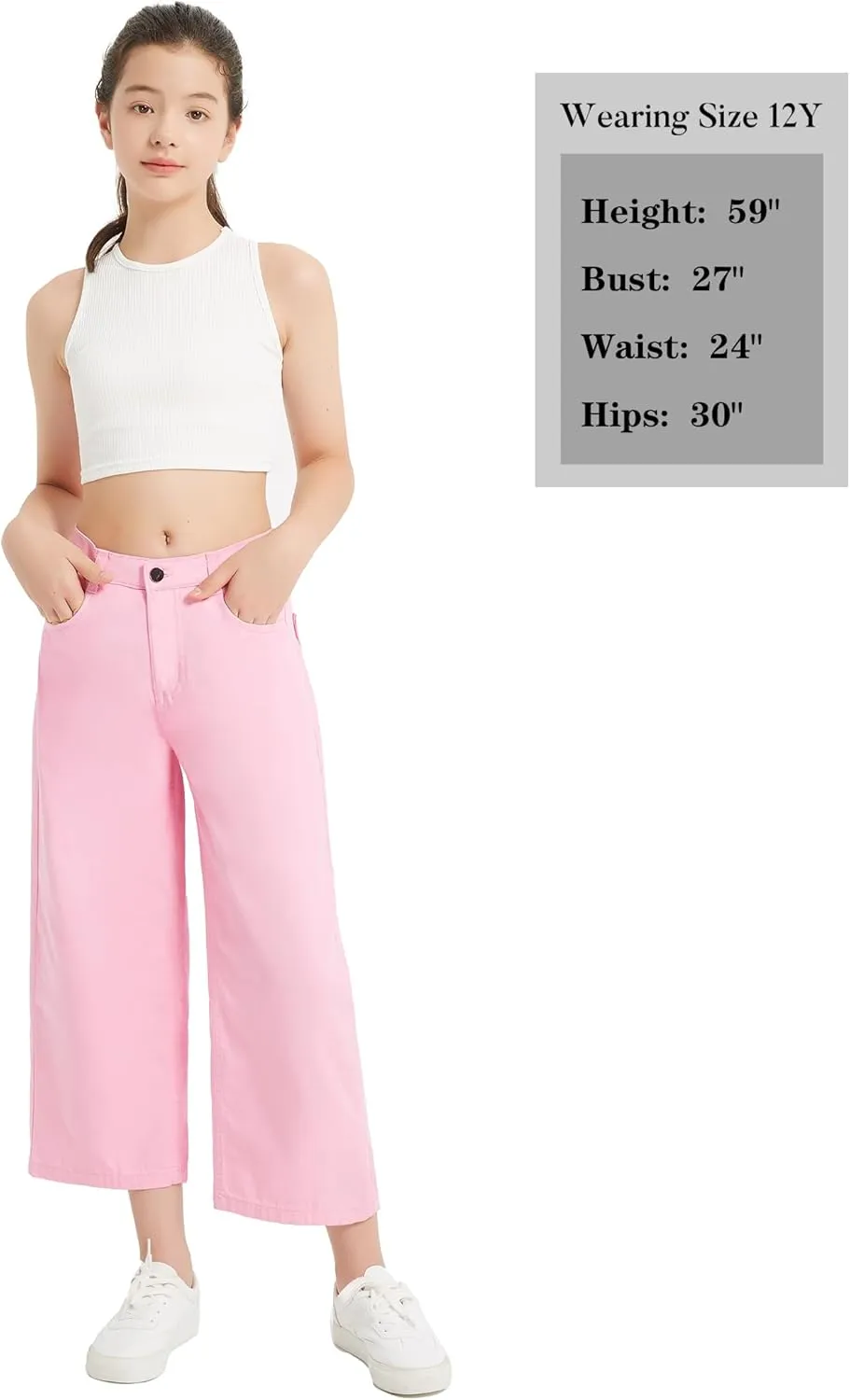 EXARUS Girls Jeans Wide Leg Cute Baggy Teen Denim Pants Mid Rise Elastic Band with Pockets Casual