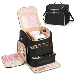 Extra Large Nail Polish Organizer Case Holds 86 to 100  Bottles Organizer & Nail Lamp, Supply Storage Carrying Bag with 2 Removeable Pouches, Portable Nail Tech Travel Box (Black, 86 Slots)