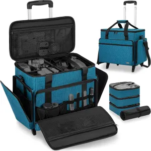 Extra Large Rolling Makeup Case with 4 Removable Pouches，Professional Make up Train Case with Wheels,Travel Cosmetic Bag for Hairstylists Nail Tech Makeup Artist with Detachable Trolley