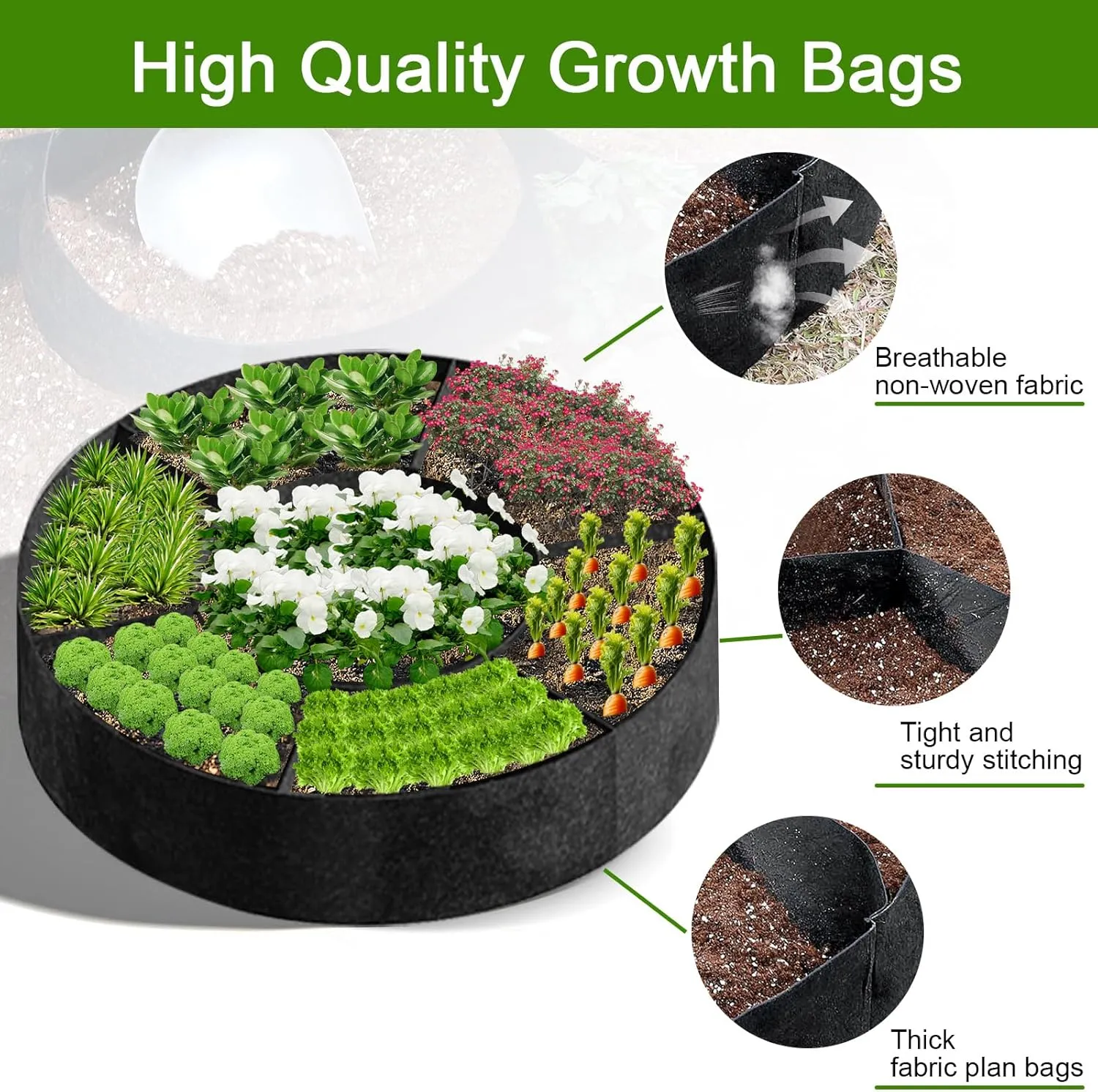 Fabric Raised Garden Bed, Plant Grow Bags, 3x3x1 Ft Large Round Raised Garden Bed for Growing Vegetables Potatoes Flowers Planting Container for Outdoor Gardening (5 Grid, 3.3 * 3.3 * 1 ft)