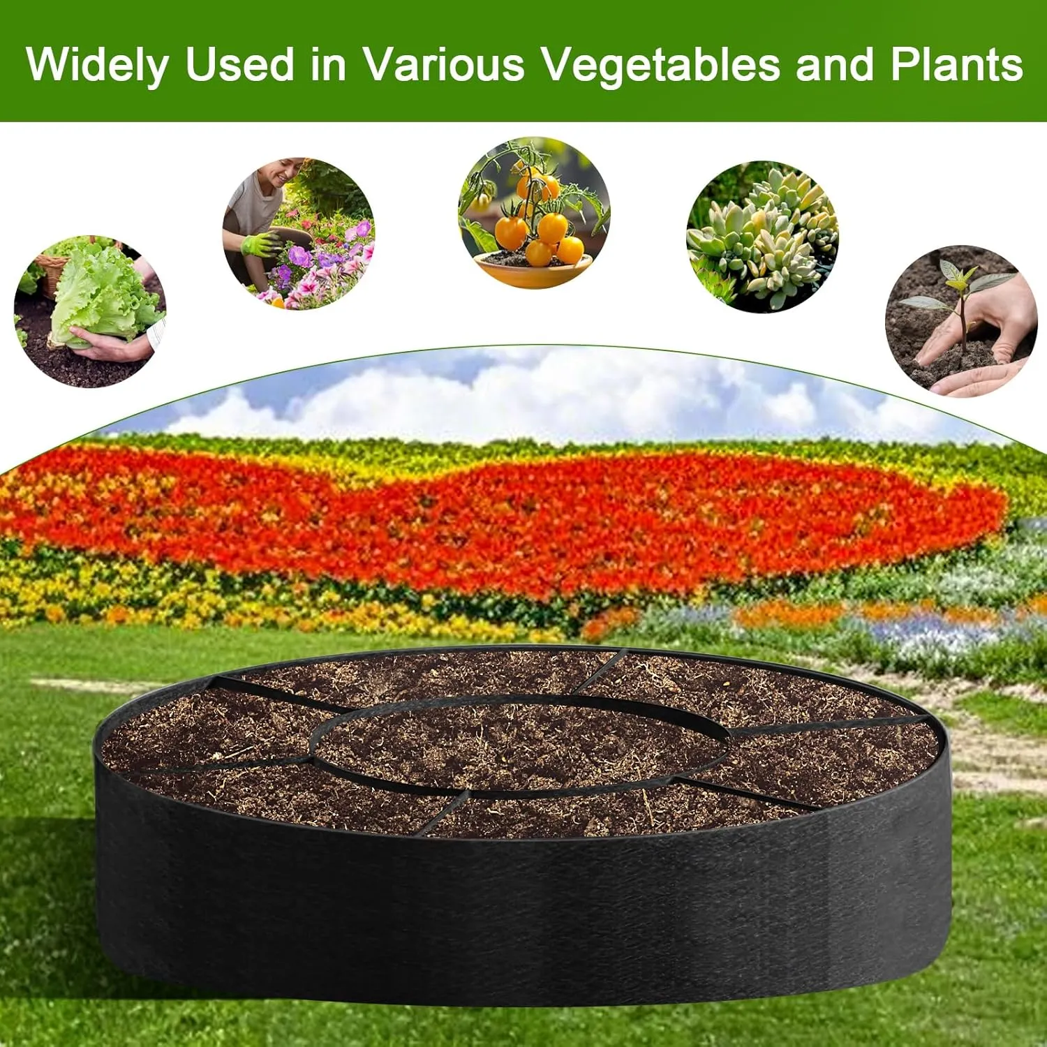 Fabric Raised Garden Bed, Plant Grow Bags, 3x3x1 Ft Large Round Raised Garden Bed for Growing Vegetables Potatoes Flowers Planting Container for Outdoor Gardening (5 Grid, 3.3 * 3.3 * 1 ft)