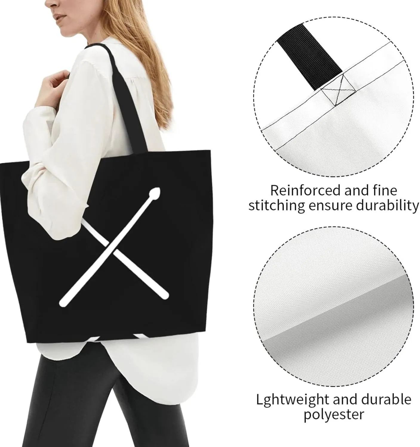 Fading Percussion Drum Sticks Women'S Lightweight Canvas Handbag Reusable Shopping Bag
