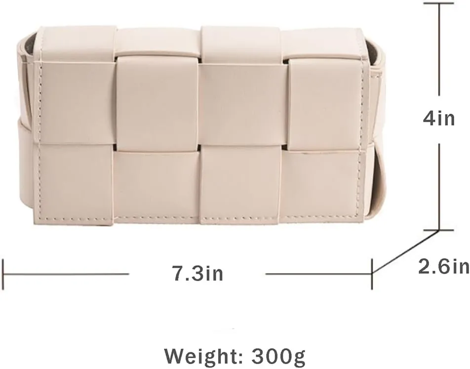 Fanny Pack with Convertible Crossbody Shoulder Bag for Women, Woven Cassette-Style Handbag Purse with Adjustable Belt (Beige)
