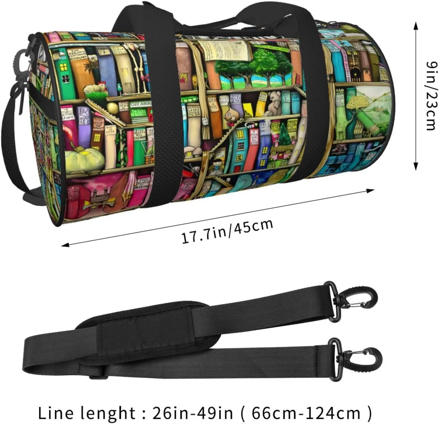 Fantasy Book Shelf Round Travel Duffel Bag Large Capacity Gym Sports Bags for Hiking Vacation Trips