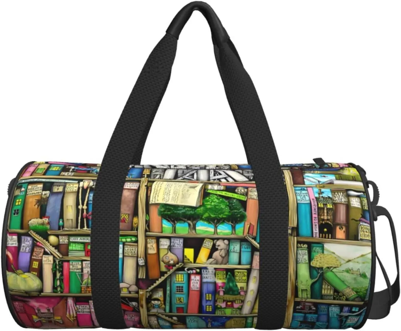 Fantasy Book Shelf Round Travel Duffel Bag Large Capacity Gym Sports Bags for Hiking Vacation Trips