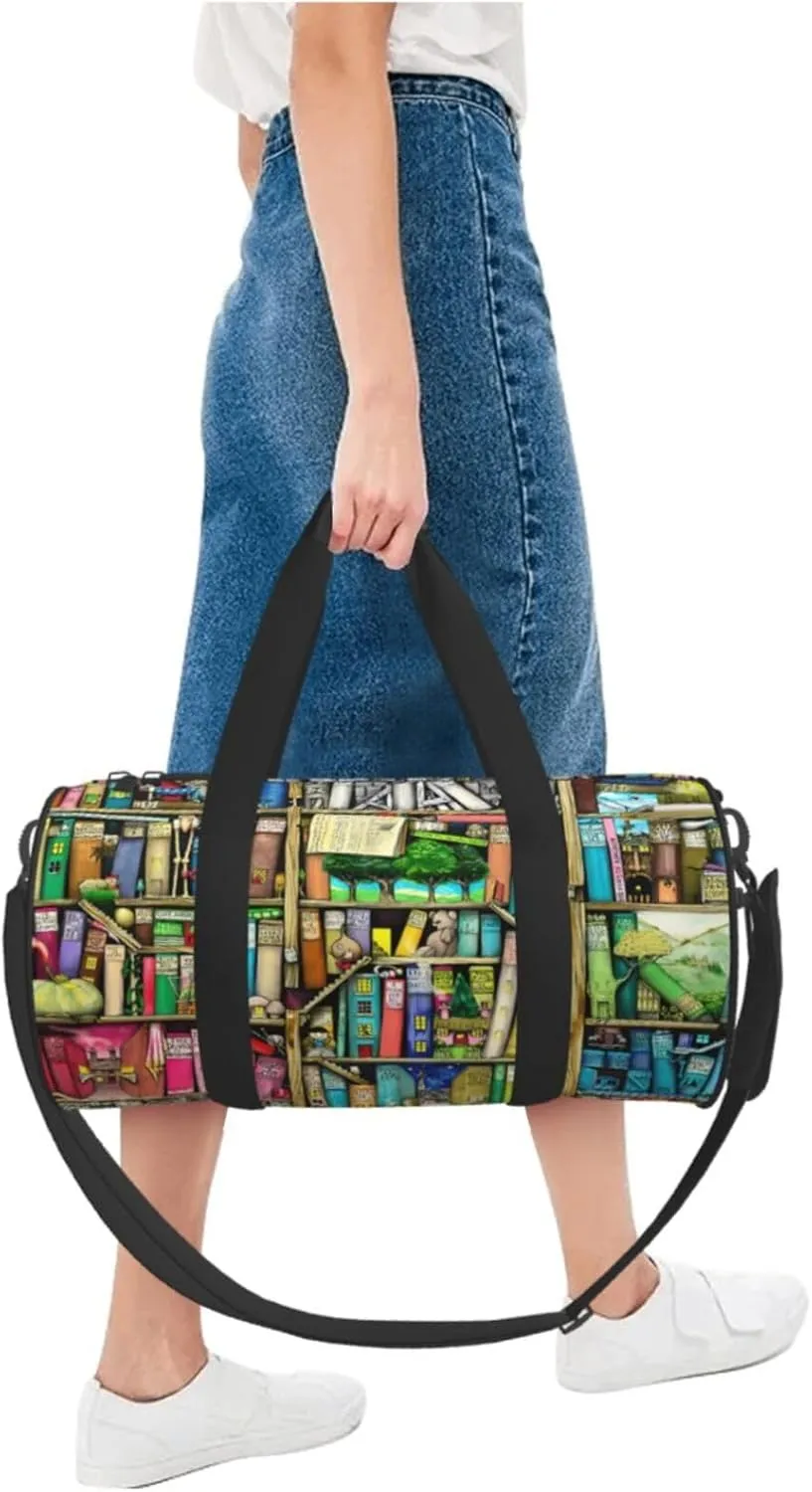 Fantasy Book Shelf Round Travel Duffel Bag Large Capacity Gym Sports Bags for Hiking Vacation Trips