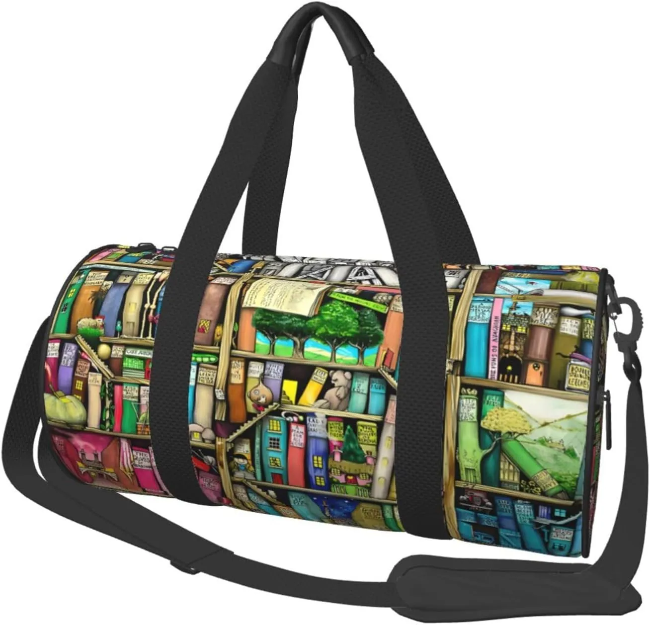 Fantasy Book Shelf Round Travel Duffel Bag Large Capacity Gym Sports Bags for Hiking Vacation Trips
