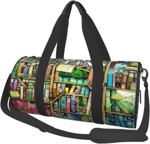 Fantasy Book Shelf Round Travel Duffel Bag Large Capacity Gym Sports Bags for Hiking Vacation Trips