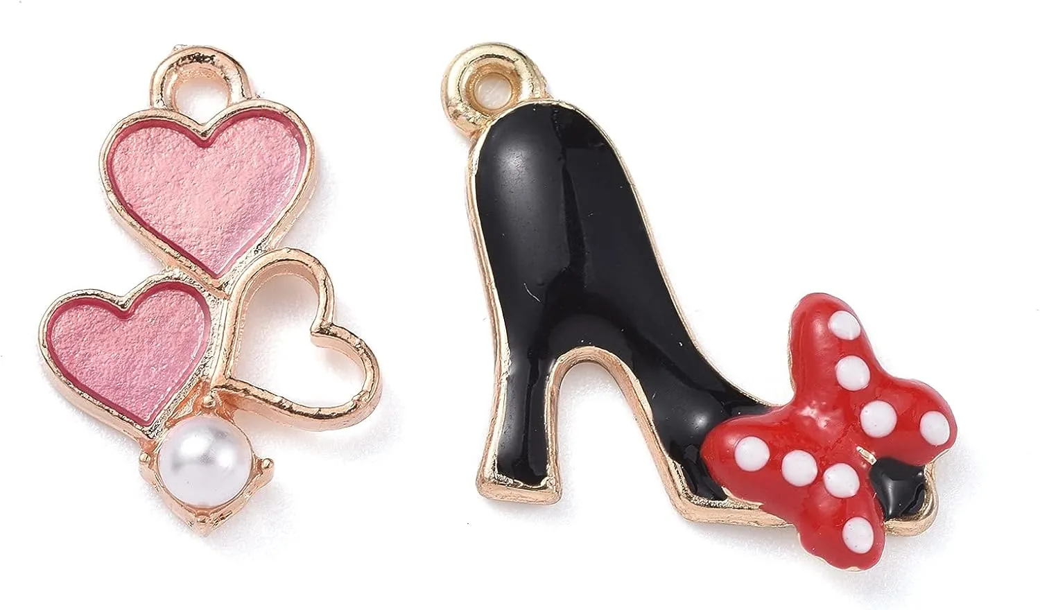 FASHEWELRY 22Pcs Alloy Women Makeup Enamel Charms Assorted Lipstick High Heels Bow Handbag Charms Gold Plated for Jewelry Making