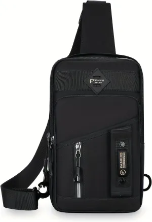 Fashion Sport Crossbody Sling Bag, Black Shoulder Bag with Multiple Pockets, 11.8 x 6.7 x 2.7 inches