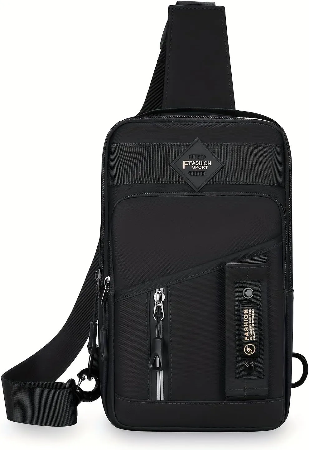 Fashion Sport Crossbody Sling Bag, Black Shoulder Bag with Multiple Pockets, 11.8 x 6.7 x 2.7 inches