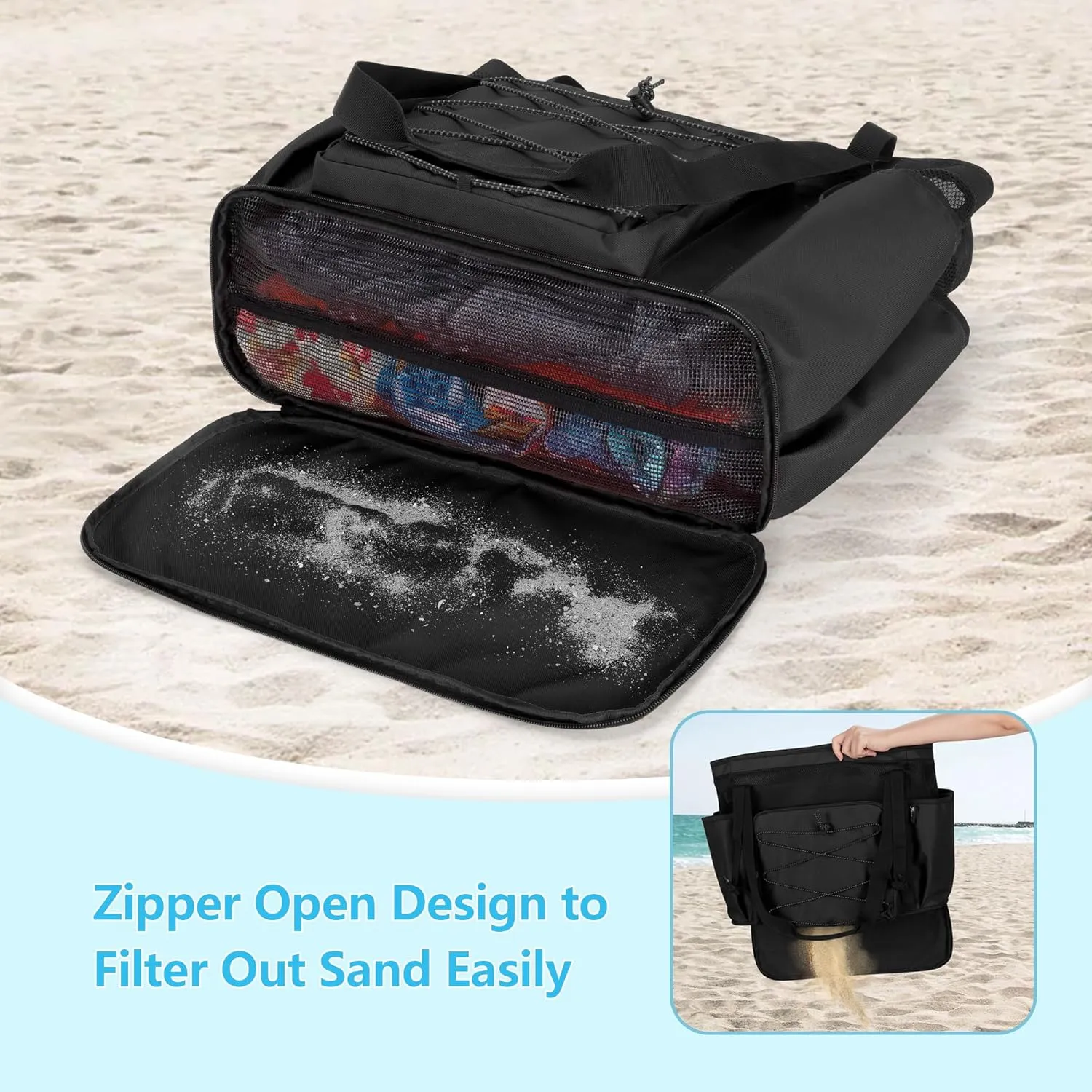 Fasrom Large Mesh Beach Bag with Zipper Bottom, Oversized Beach Bag Tote with Wet & Dry Separation for Pool or Beach Travel