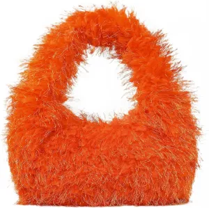 Faux Fur Fluffy Hobo Bag Furry Handbag Purse Y2K Fuzzy Tote Bag,Trendy Cute Plush Purse for Women