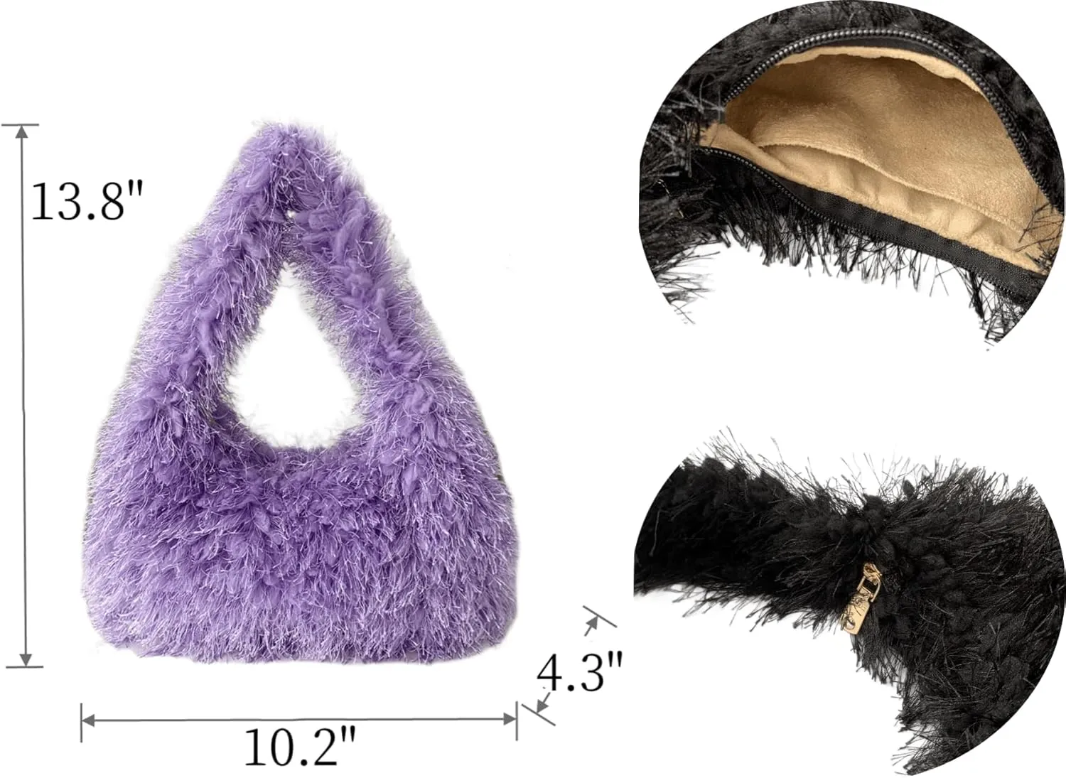 Faux Fur Fluffy Hobo Bag Furry Handbag Purse Y2K Fuzzy Tote Bag,Trendy Cute Plush Purse for Women