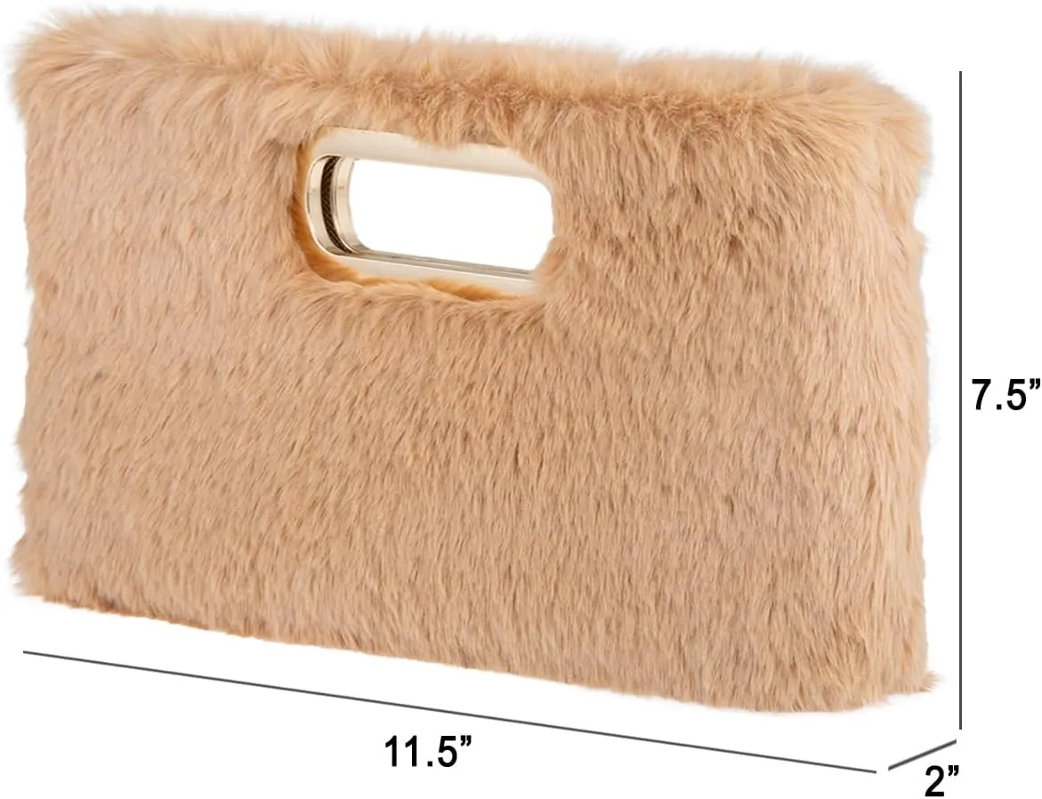 Faux Fur Top Handle Clutch Purse