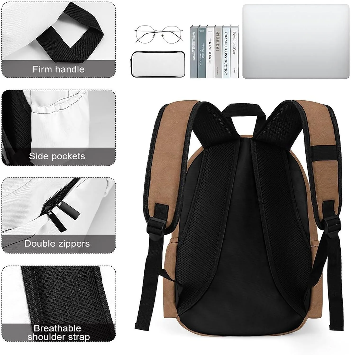 Faux Leather Natural Brown Casual Lightweight Large Capacity Travel Backpack Unisex