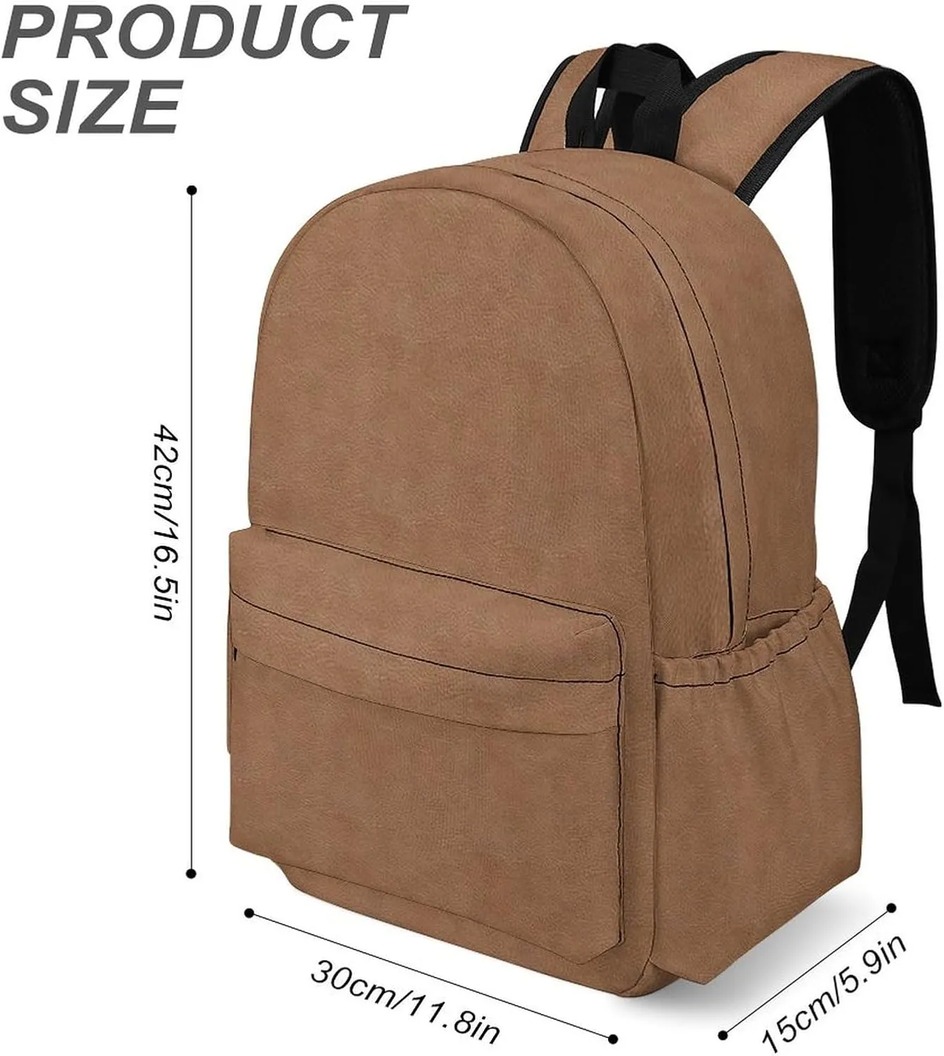 Faux Leather Natural Brown Casual Lightweight Large Capacity Travel Backpack Unisex