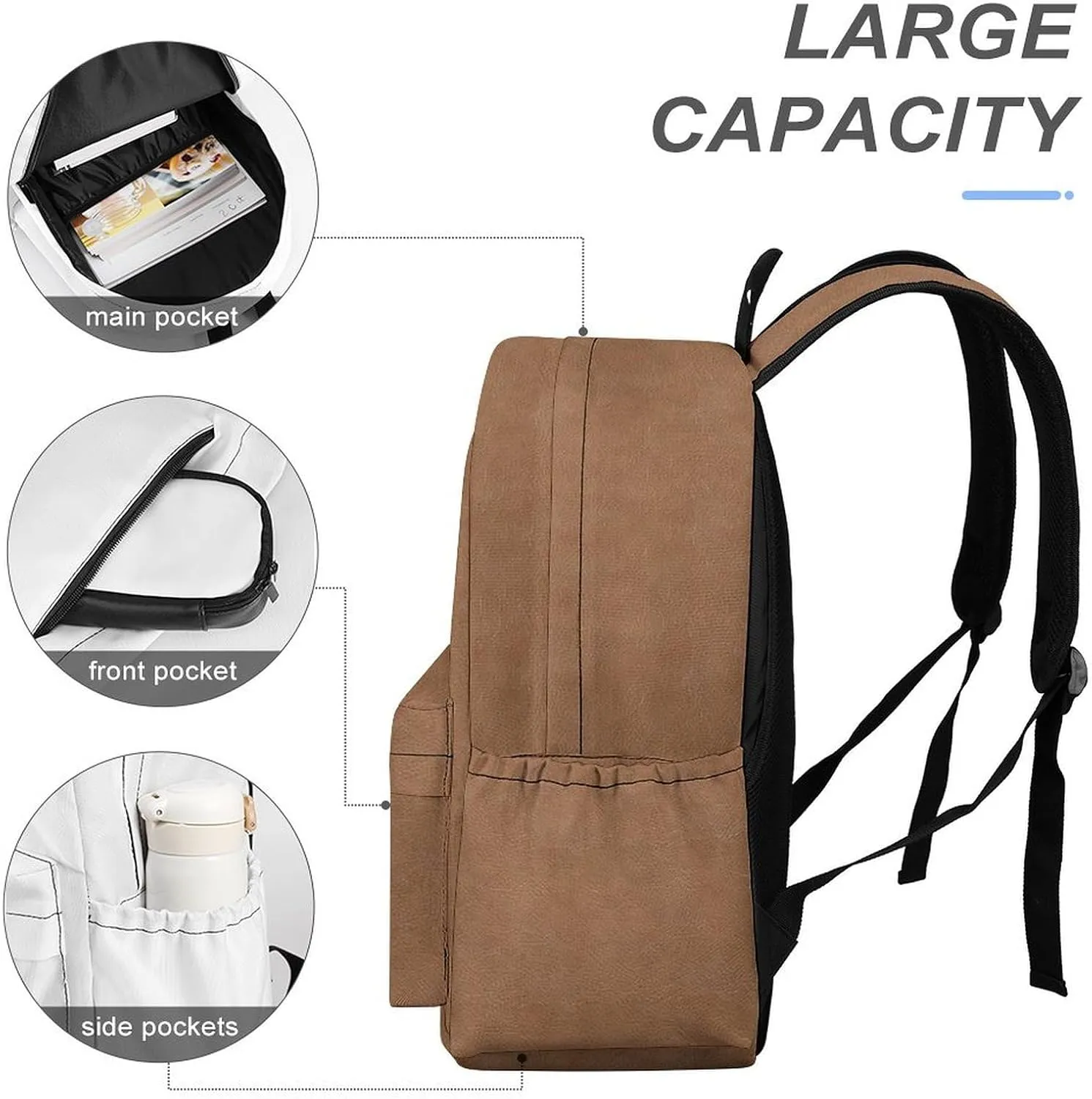 Faux Leather Natural Brown Casual Lightweight Large Capacity Travel Backpack Unisex