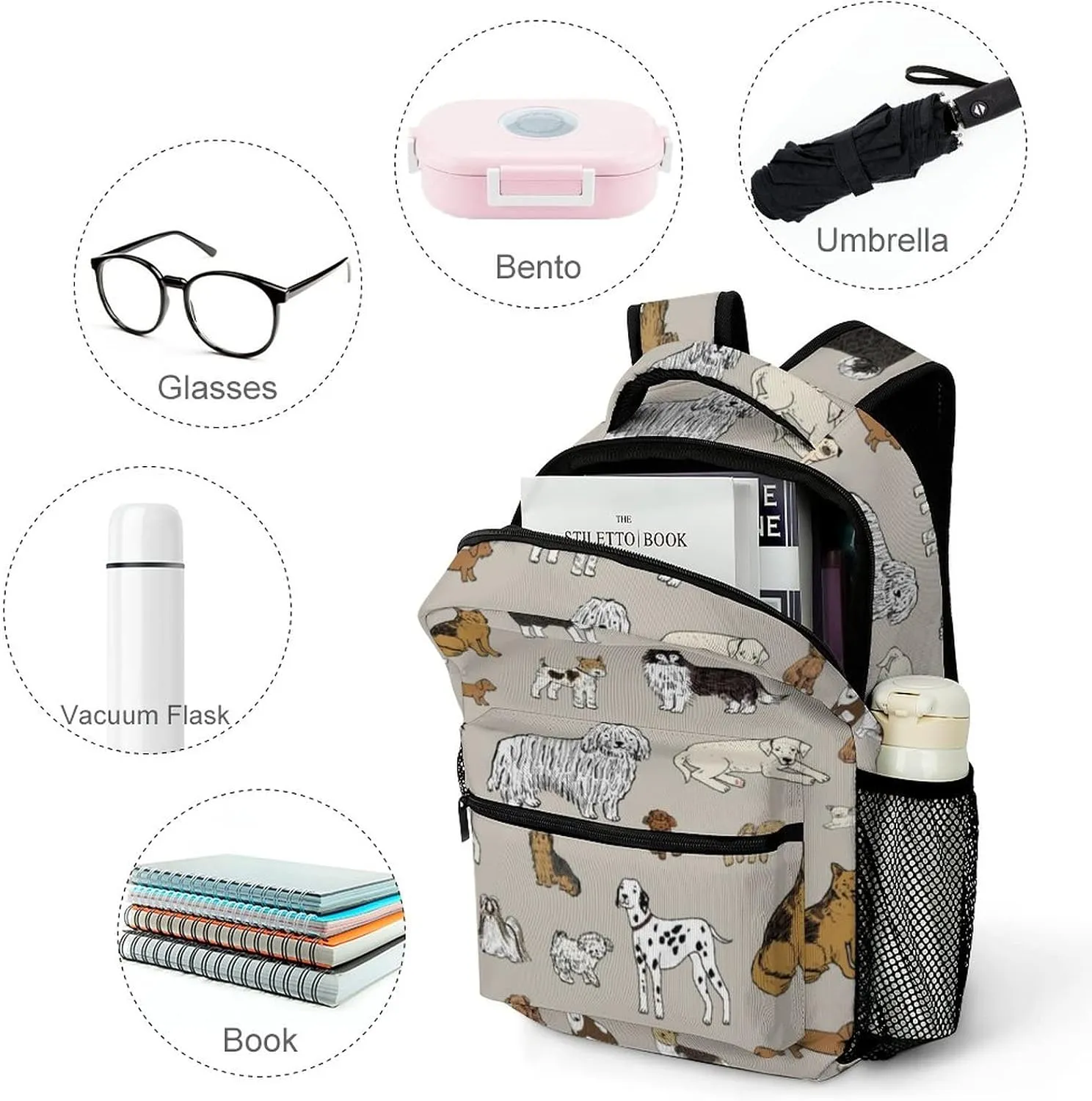 Fiokroo Cute Dogs Animal Backpack School Bag For Students Teens Men Women Laptop Backpacks Travel Daypack Bag With Multiple Pockets