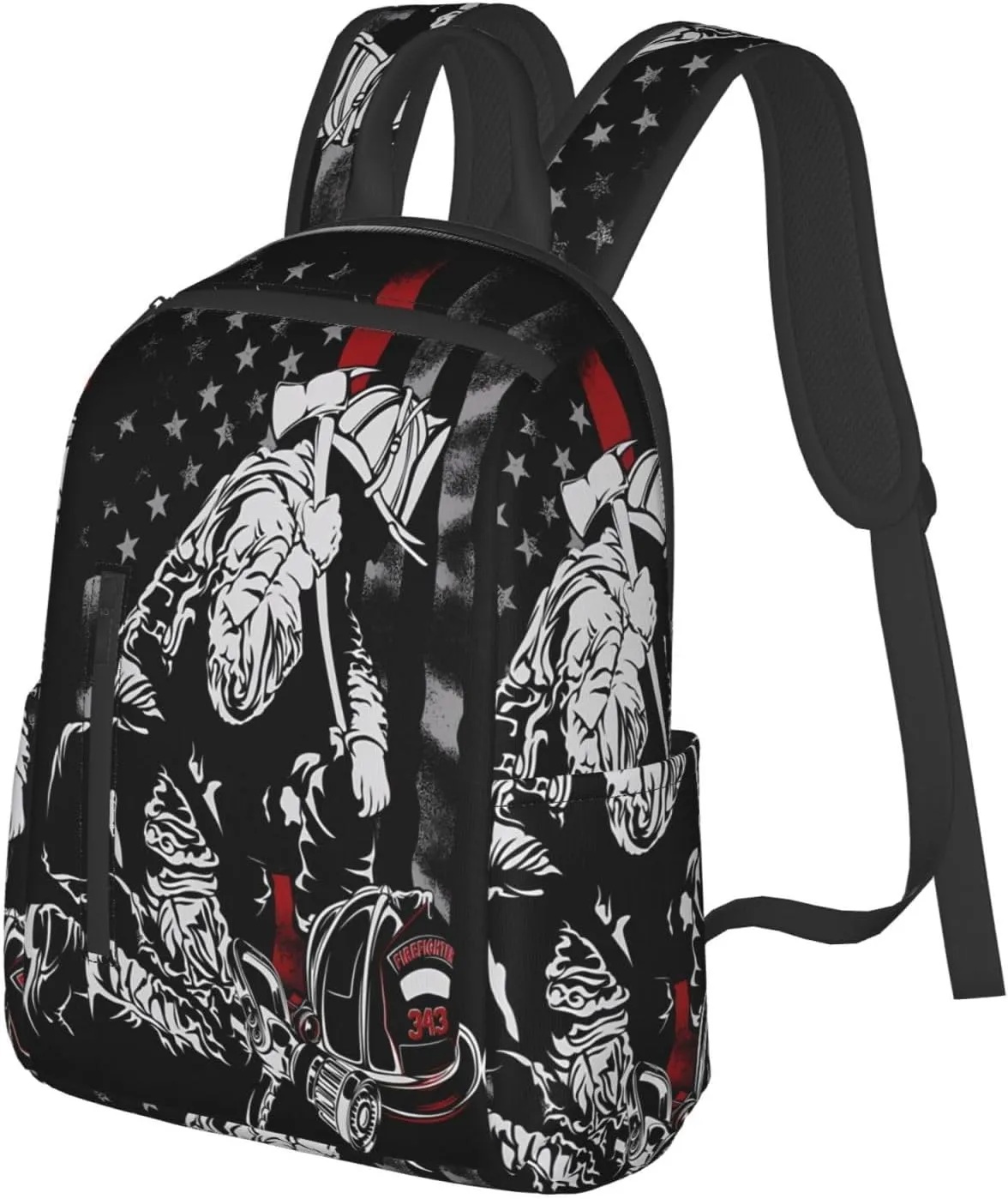 Firefighter American Flag Memorial Never Forget Flag Casual Backpacks Laptop Backpack Outdoor Travel Rucksack Sport Carry-On Daypack Lightweight Bag with Multi-Pockets