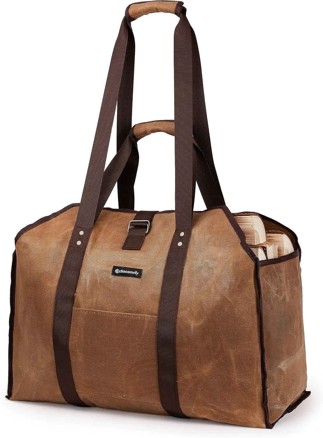Firewood Carrier - Freestanding Log Holder - Durable Wet Waxed Canvas Wood Tote