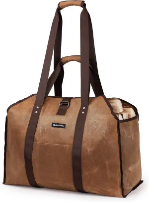 Firewood Carrier - Freestanding Log Holder - Durable Wet Waxed Canvas Wood Tote
